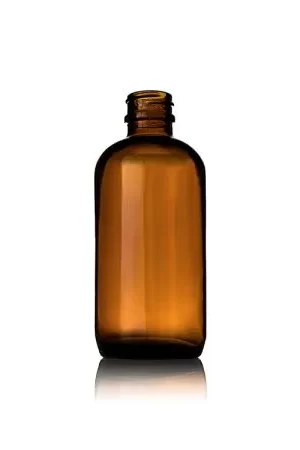4oz (120ml) Amber Boston Round Glass Bottle - 22-405 Neck