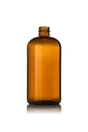 32oz (960ml) Amber Boston Round Glass Bottle (30-Pack) - 33-405 Neck